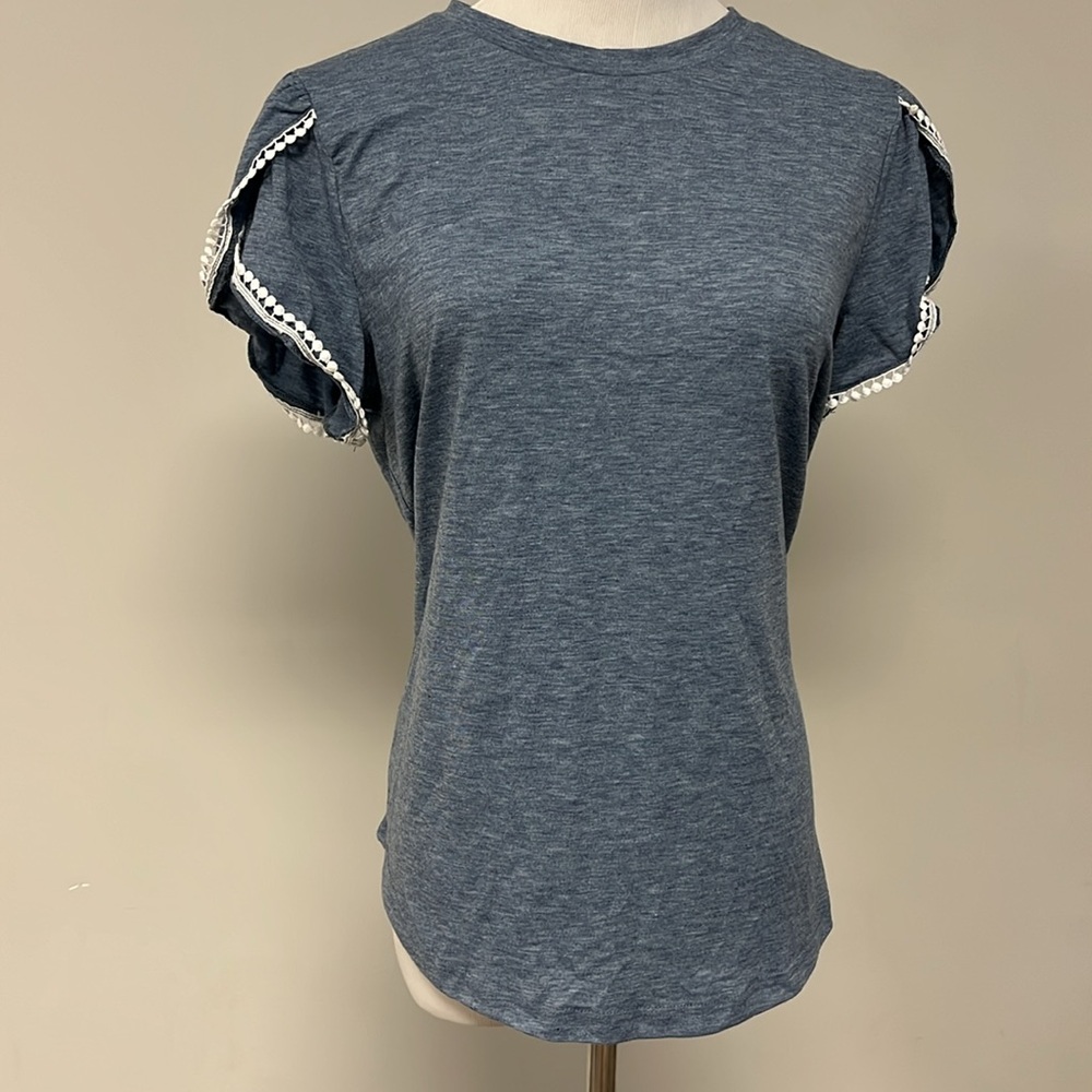 Women's Blue Top with Ruffle Sleeves